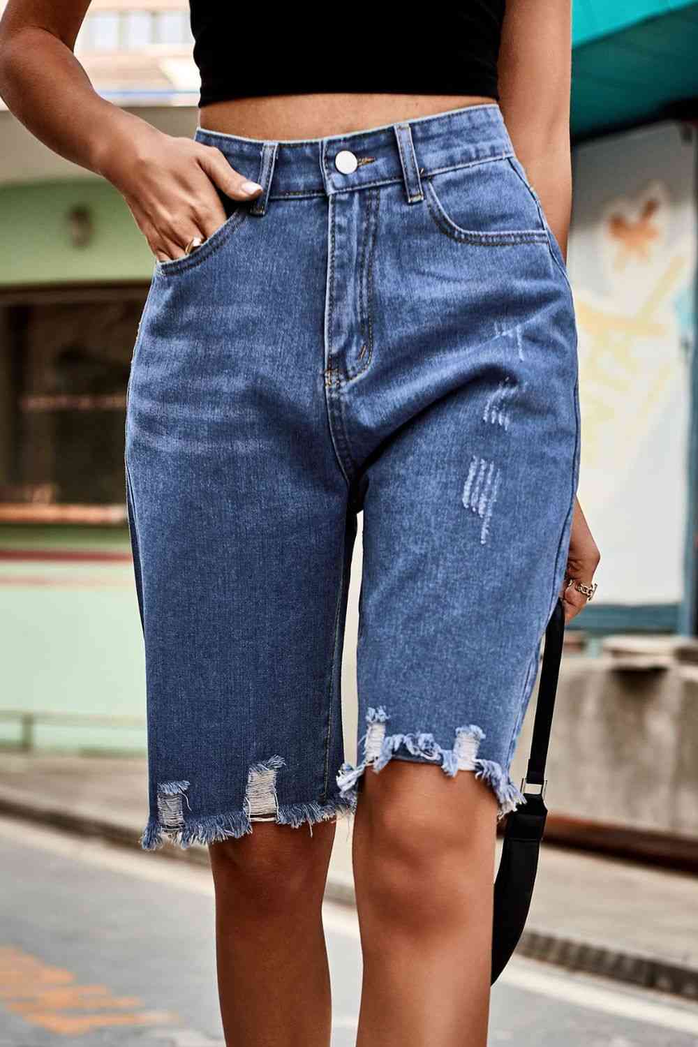 Stilla | Hem Høj Talje Denim Shorts Med Lommer