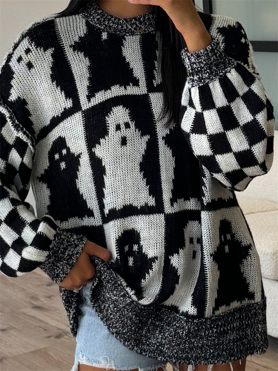 Stilla | Ghost Sweater Med Lange Ærmer og Dybe Skuldre