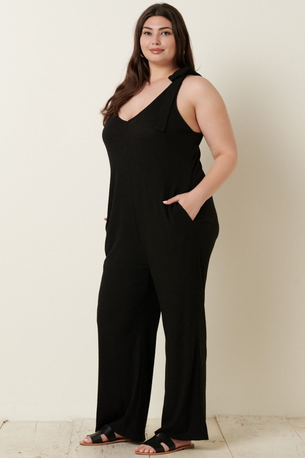 Stilla | Ribstrik V-hals Krydsrygs Jumpsuit