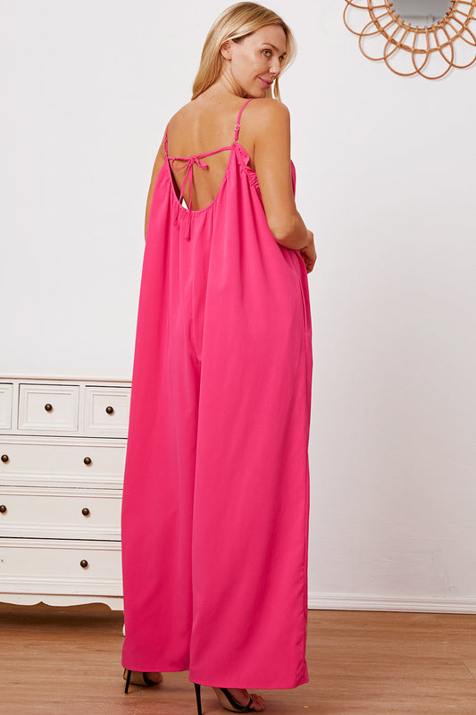 Stilla | Tag Full Size Ruffle Trim Tie Back Cami Jumpsuit Med Lommer