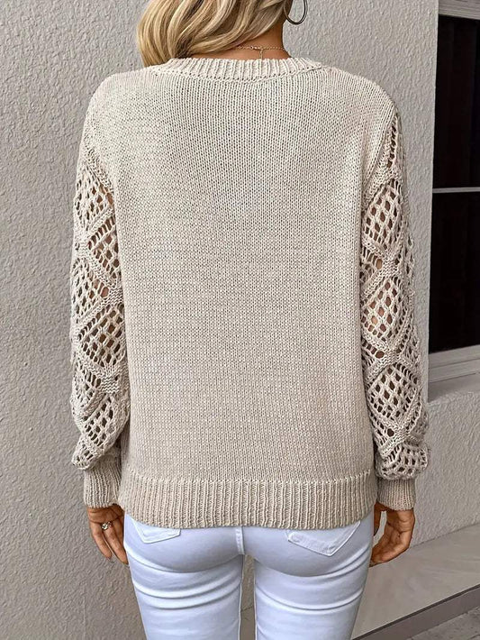 Stilla | Trøje Elegant V-hals, Hæklede Ærmer, Blødt Materiale Perfekt Til Afslappet og Chic Outfits