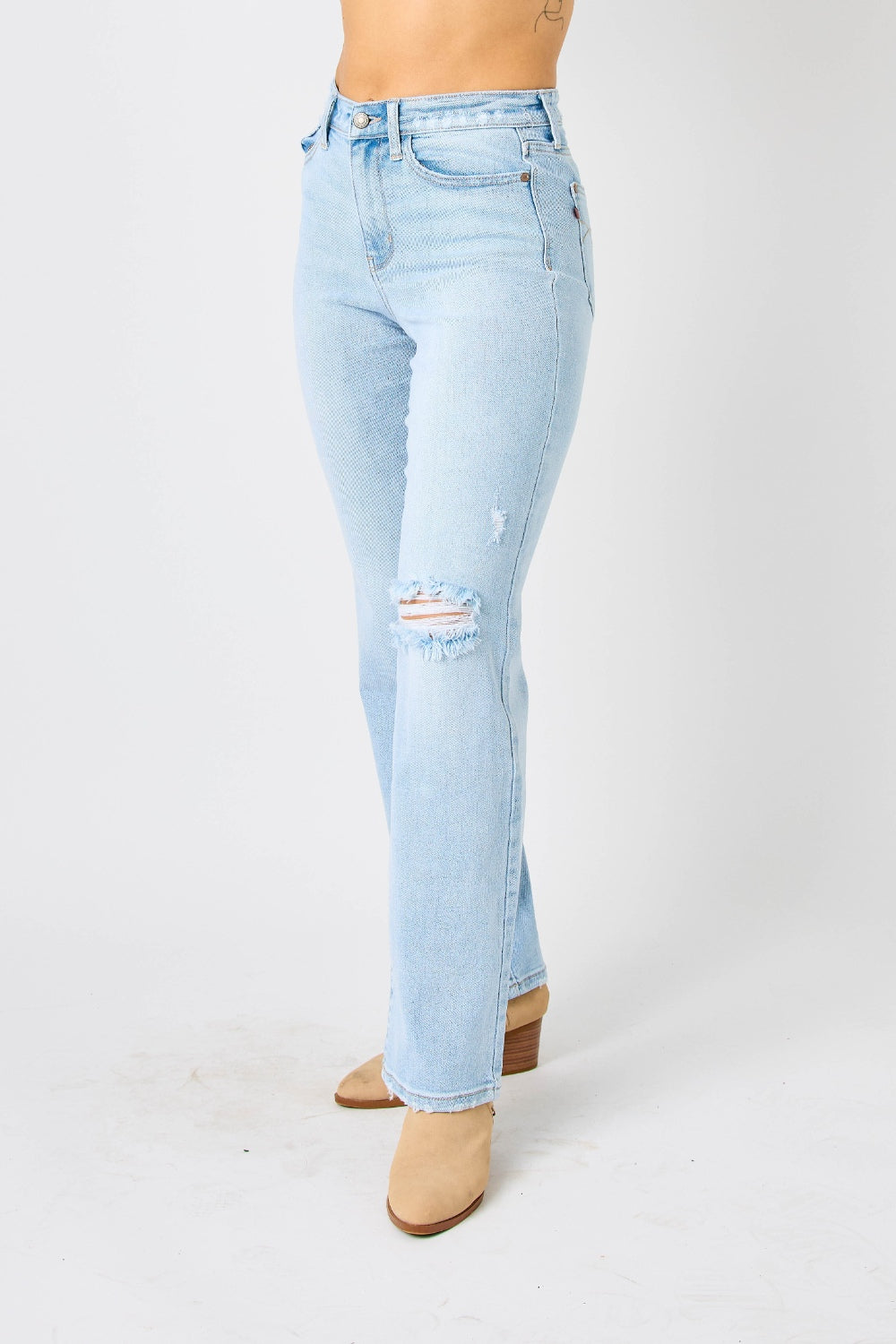 Stilla | Blå Full Size Høj Talje Distressed Straight Jeans