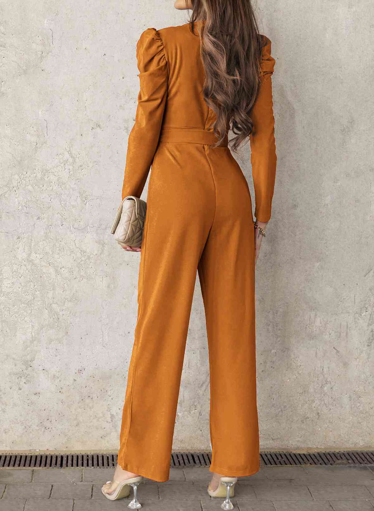 Stilla | Lang Puff Ærme V-hals Jumpsuit