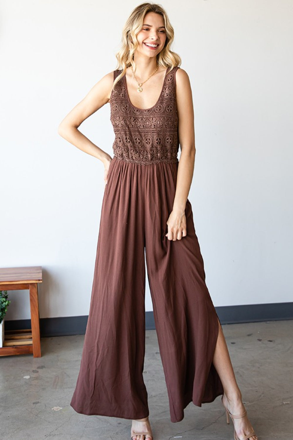 Stilla | Love Tie Back Without Sleeves Slit Wide Leg Jumpsuit
