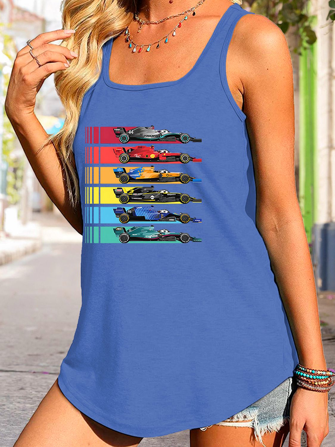 Stilla | Neck Race Car Graphic Tank Top