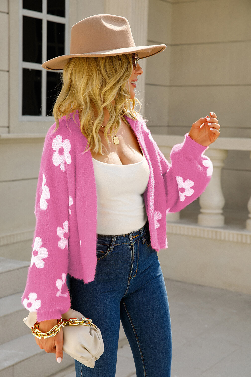 Stilla | Hyggelig blomstret fuzzy cardigan