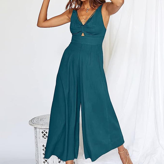 Stilla | Elegant V-udskæring Jumpsuit Med Bred Ben Til Kvinder