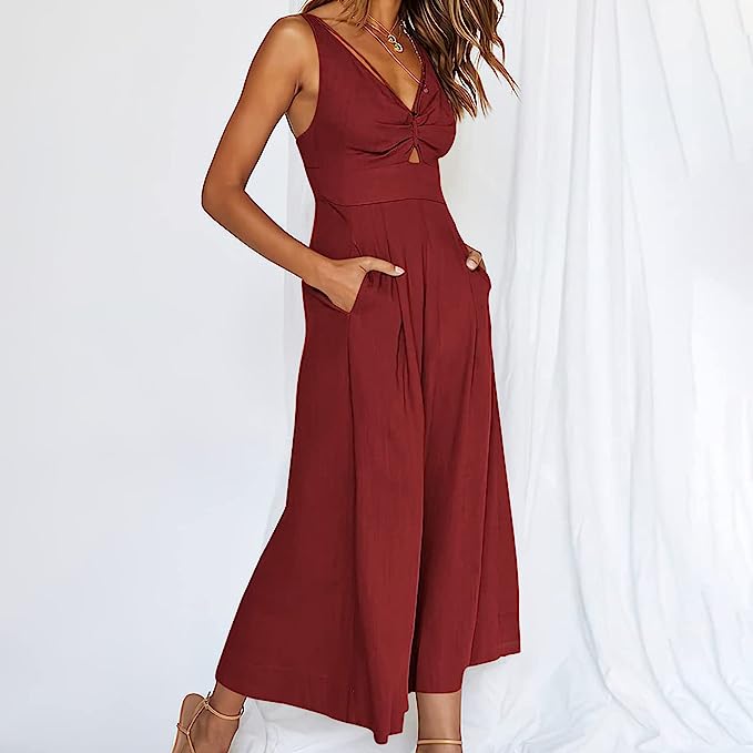 Stilla | Elegant V-udskæring Jumpsuit Med Bred Ben Til Kvinder