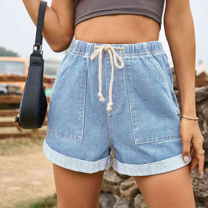 Stilla | Høj Talje Denim Shorts Med Lommer