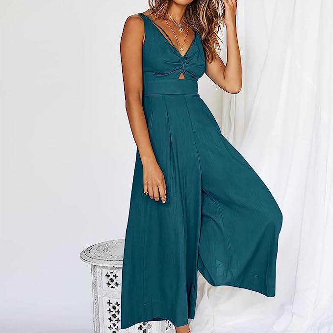 Stilla | Elegant V-udskæring Jumpsuit Med Bred Ben Til Kvinder