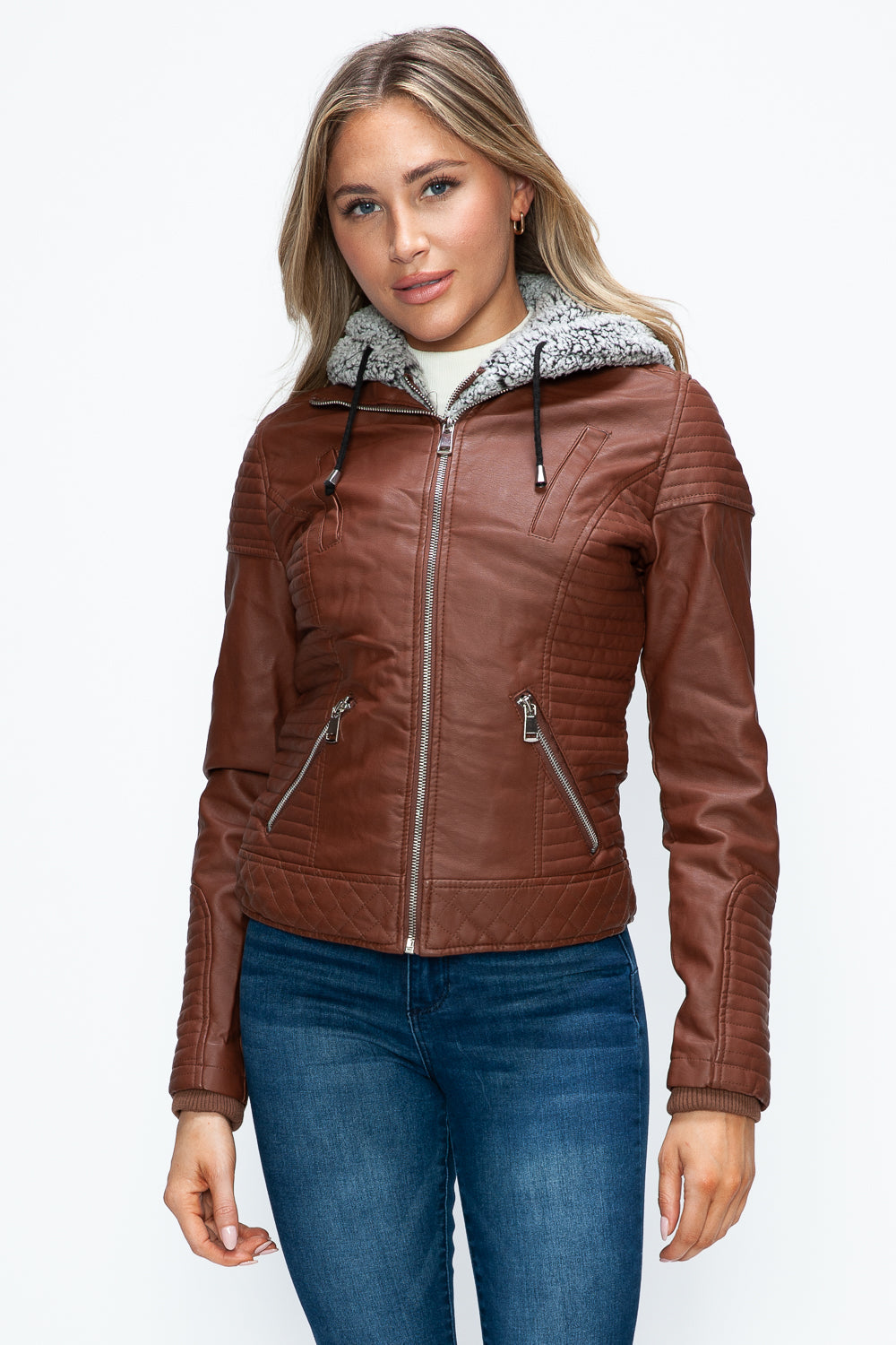 Stilla | Faux Layered Double-Zipper Jacket with Fuzzy Hood