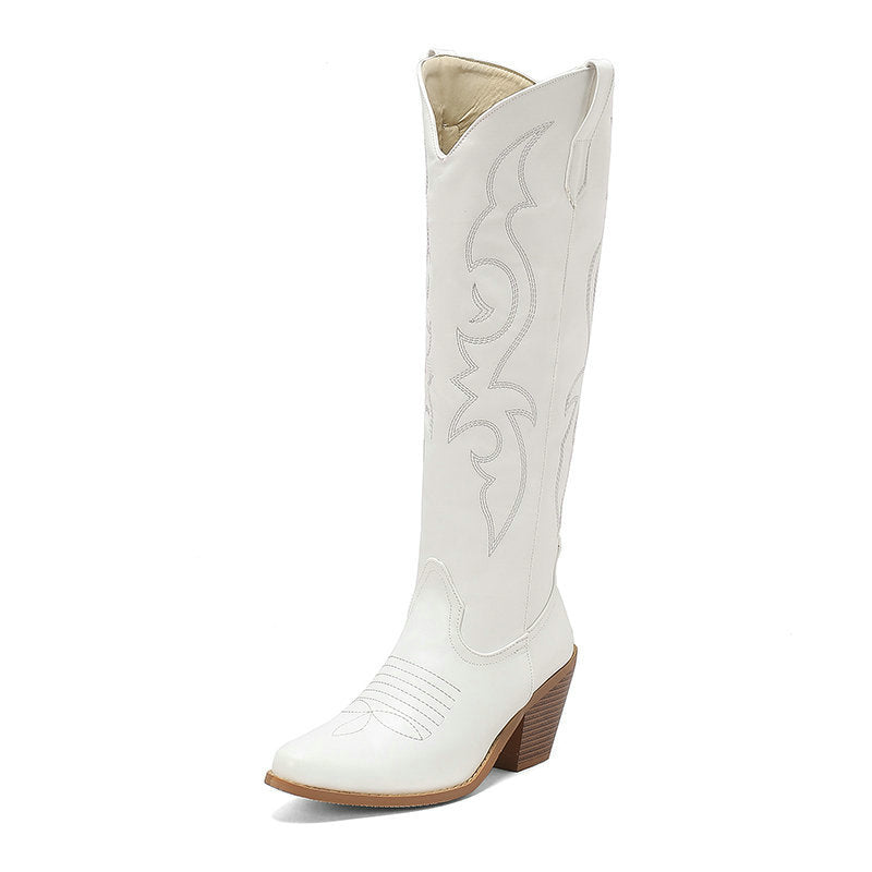 Stilla | Cowgirl Læder Støvler Knæhøj & Chunky Hæl