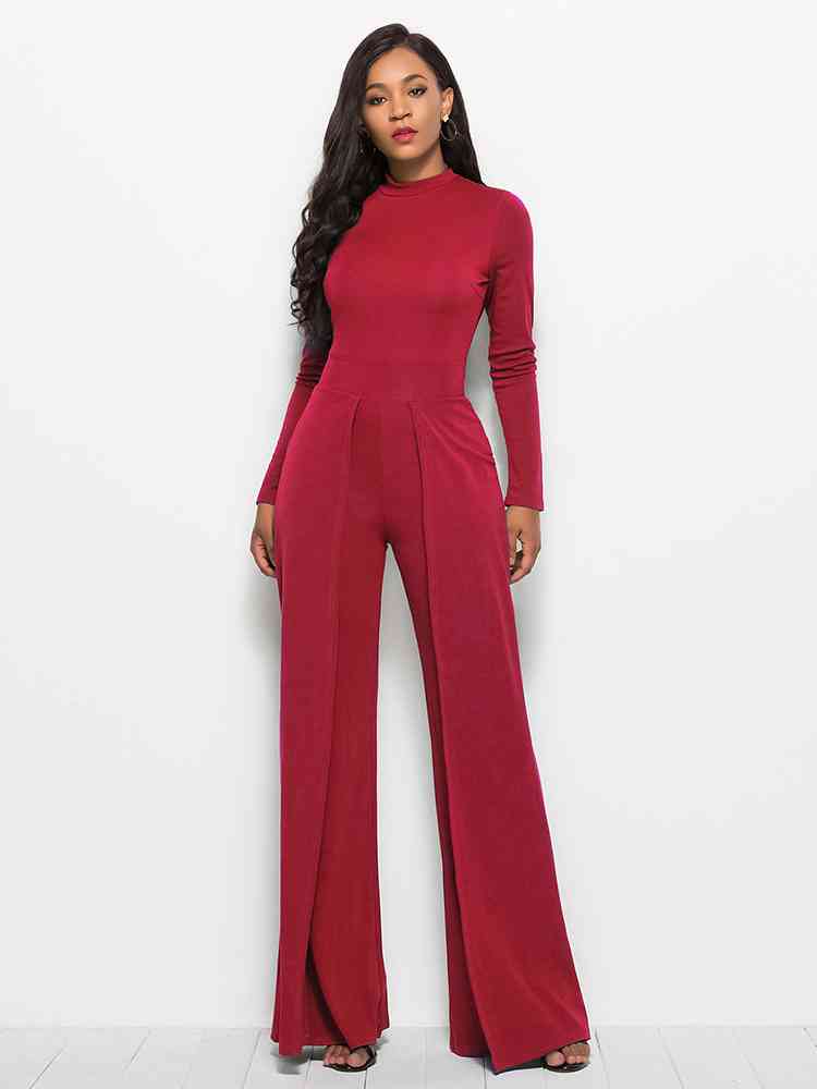 Stilla | Ærme Mock Neck Bred Ben Jumpsuit
