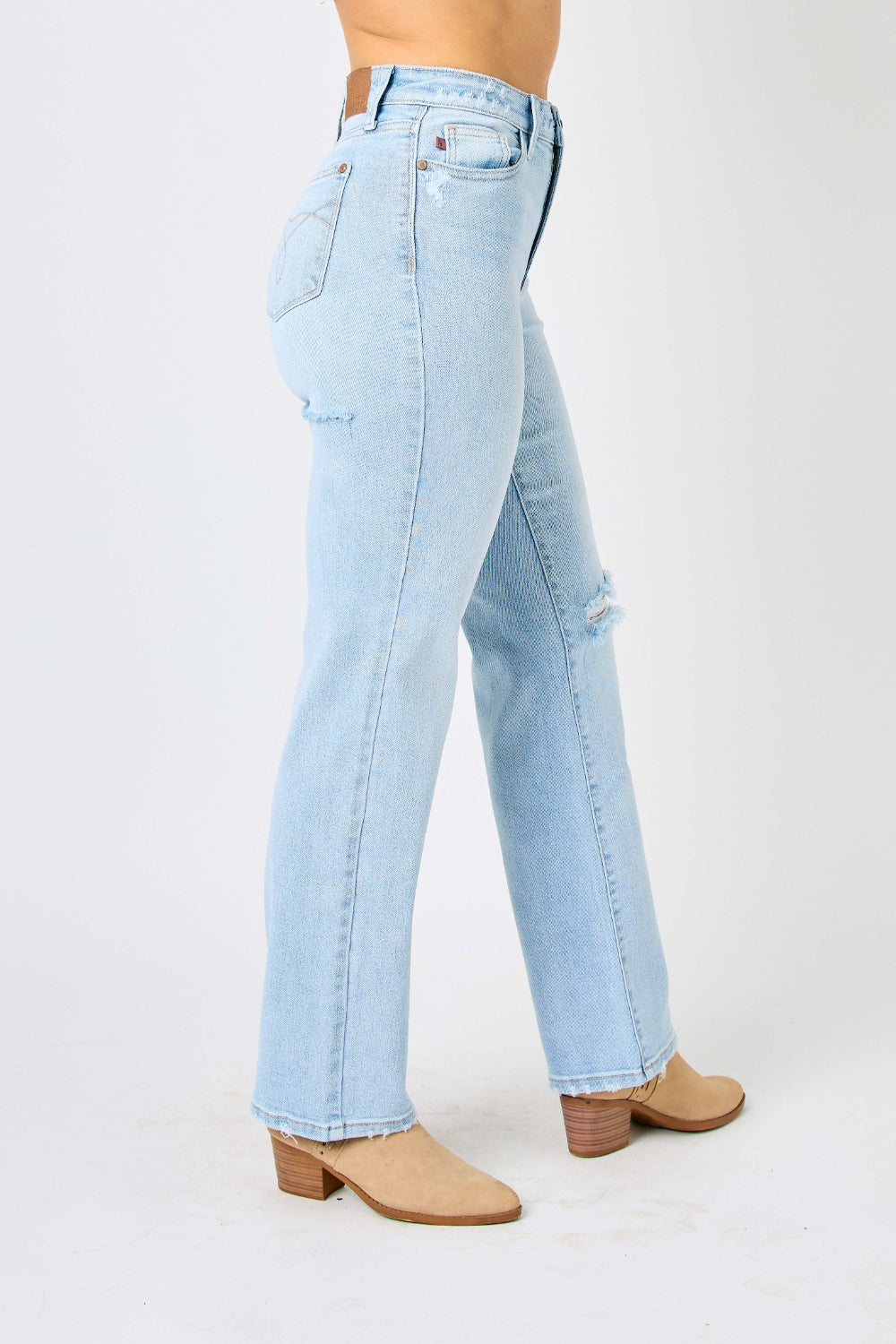 Stilla | Blå Full Size Høj Talje Distressed Straight Jeans