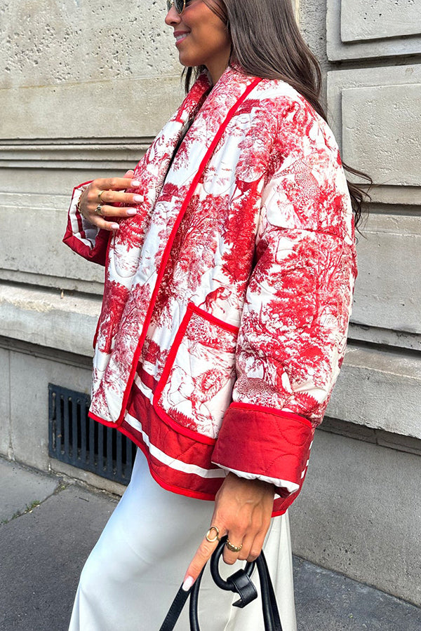 Stilla | Songs Porcelæns Tinte Trykt Taske Stoppet Bomulds Kimono Jakke