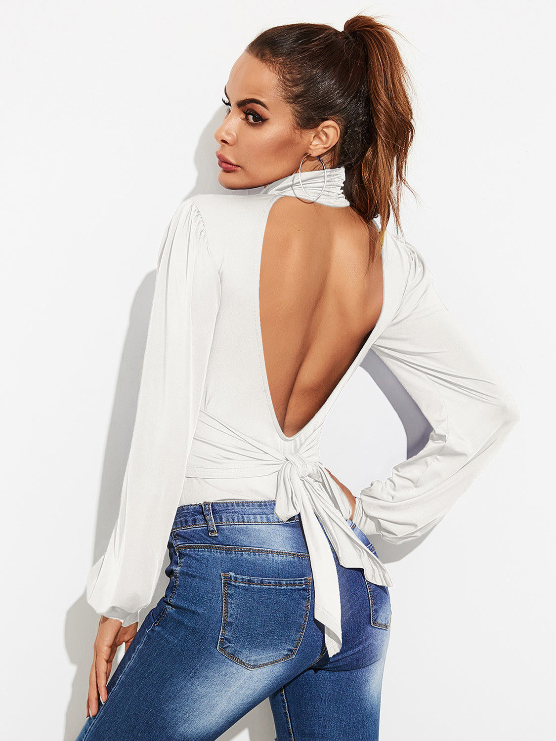 Stilla | Bindebånd Turtleneck Lantern Ærme Bodysuit