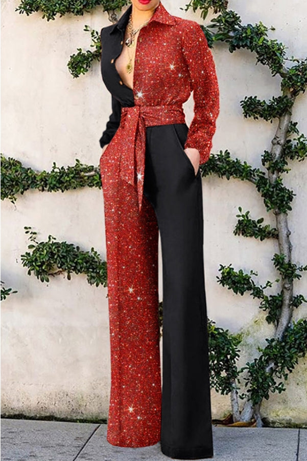 Stilla | Spotlight Smile Farveblok Knude Talje Jumpsuit