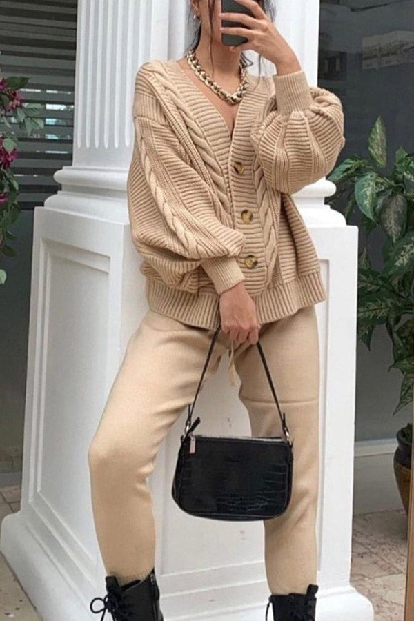 Stilla | Cozy Island Pocketed Cable Knit Afslappet Loungewear Sæt