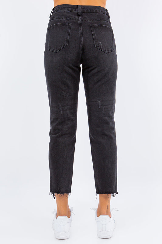 Stilla | Bazi Høj Talje Distressed Crop Straight Jeans