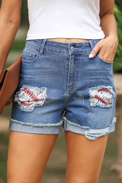 Stilla | Patch Raw Hem Denim Shorts