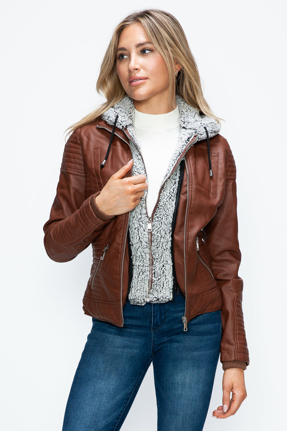 Stilla | Faux Layered Double-Zipper Jacket with Fuzzy Hood