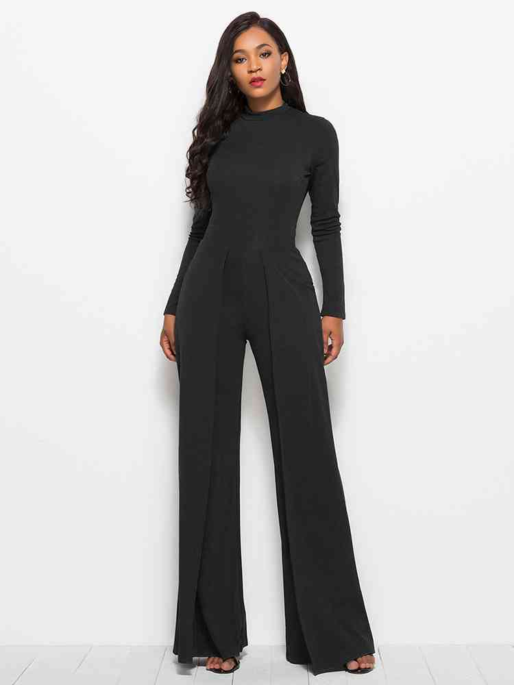 Stilla | Ærme Mock Neck Bred Ben Jumpsuit