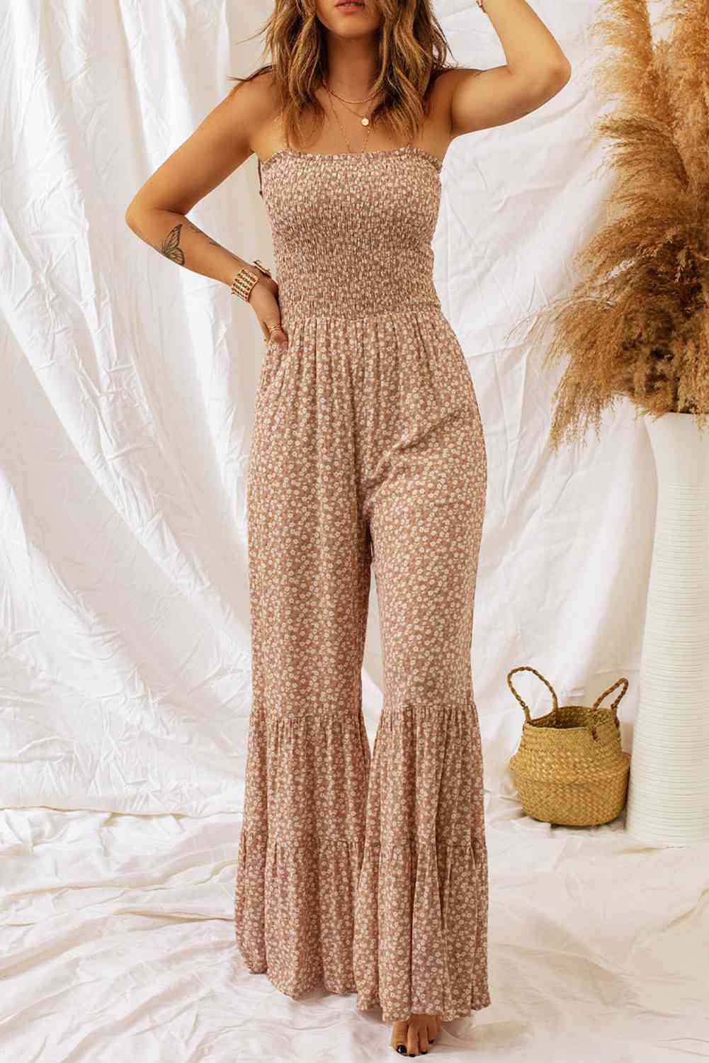 Stilla | Spaghetti strop smocket bred benet jumpsuit