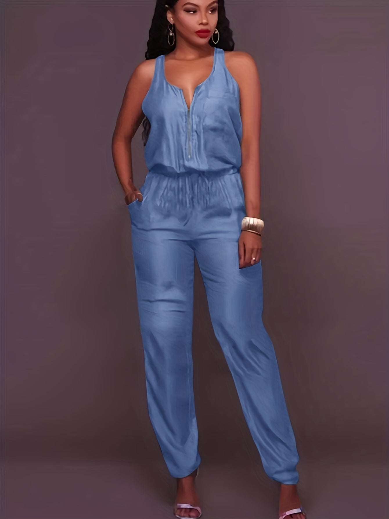 Stilla | Denim Jumpsuit Med Lynlås Foran Og Linning