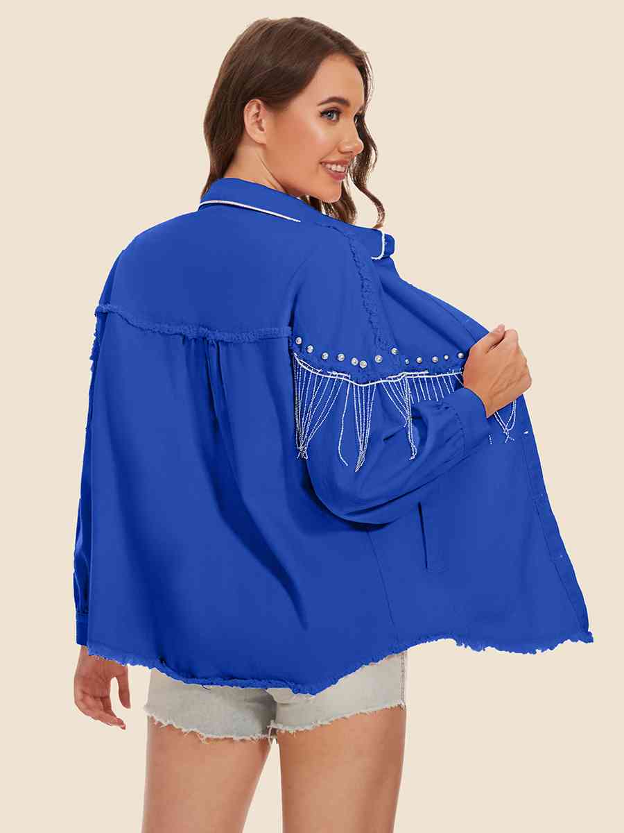 Stilla | Hem Frynse Detalje Denim Jakke