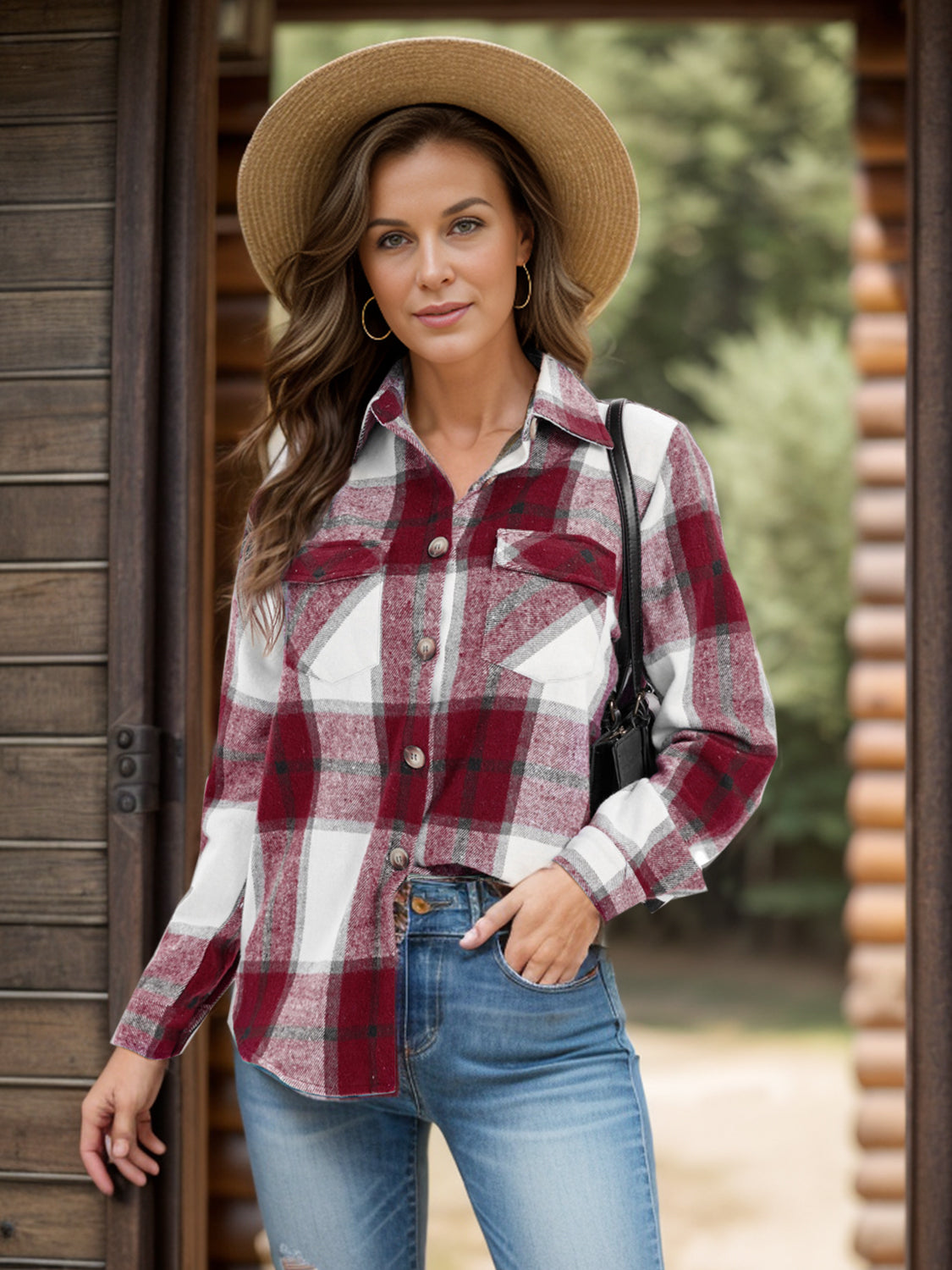 Stilla | Plus Size Pocketed Plaid Collet Hals Shacket