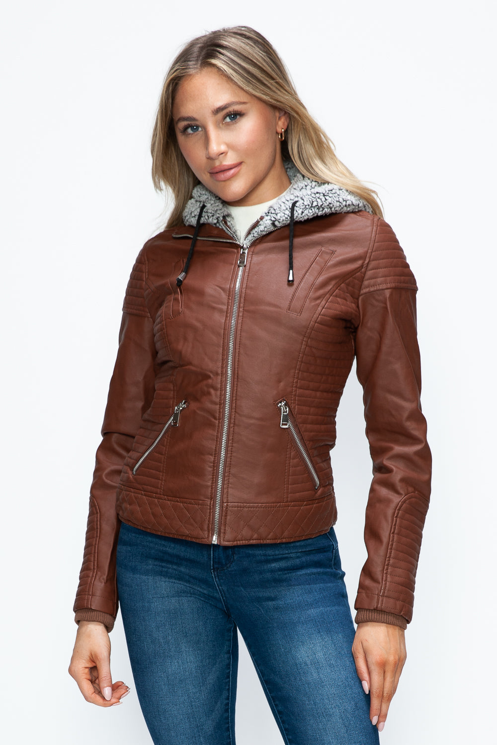Stilla | Faux Layered Double-Zipper Jacket with Fuzzy Hood