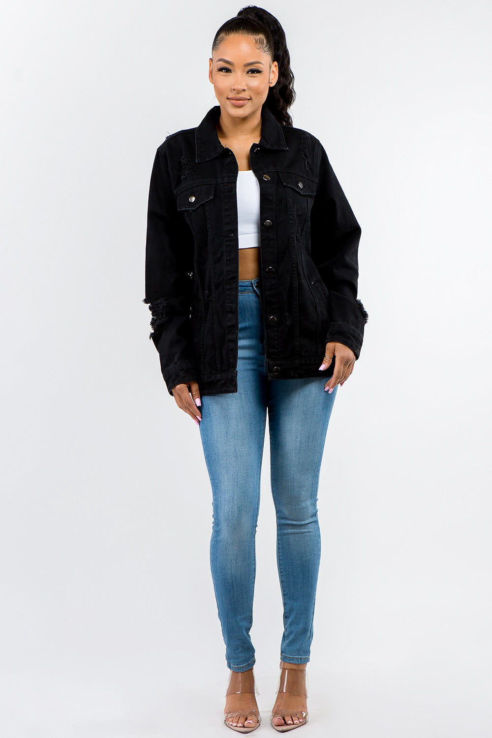 Stilla | American Bazi Plus Size Jeansjakke Med Knapliste