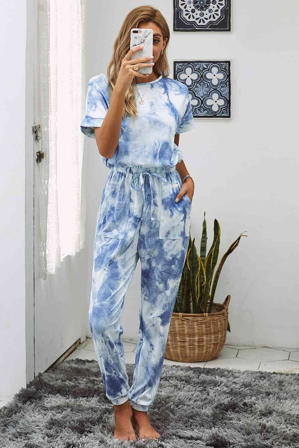 Stilla | Farvet Kortærmet Jumpsuit Med Lommer
