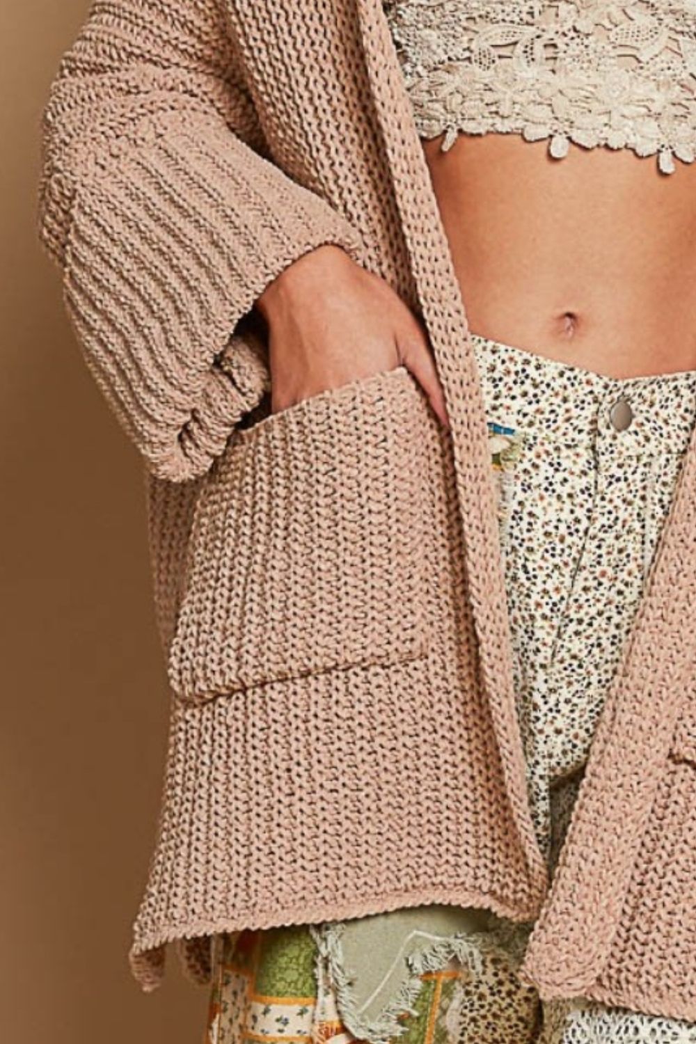 Stilla | Åben Front Sweater Cardigan med Lommer