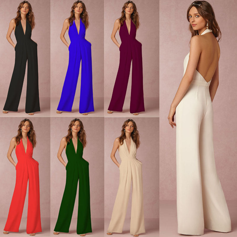 Dame Elegant Jumpsuit med dyb rygudskæring og bredt ben Stilla