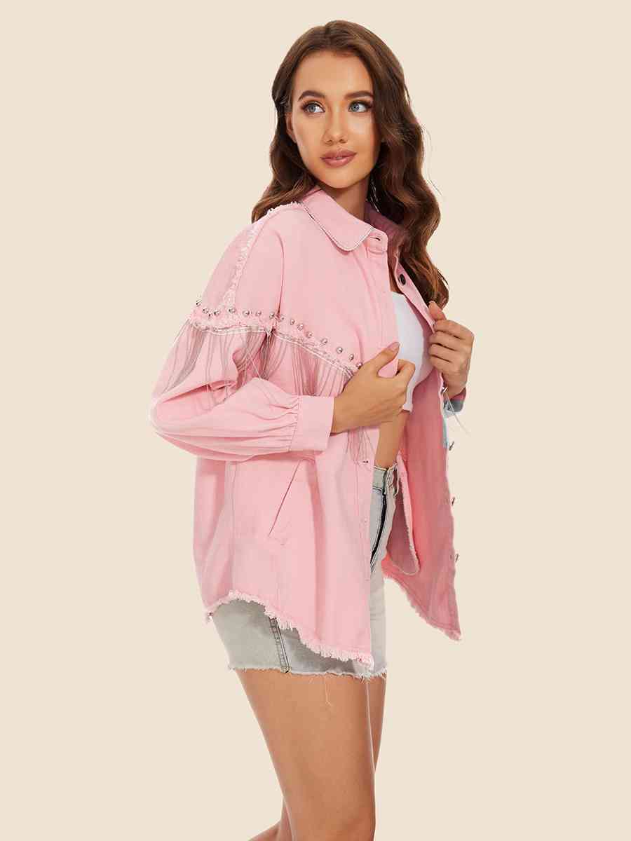Stilla | Hem Frynse Detalje Denim Jakke
