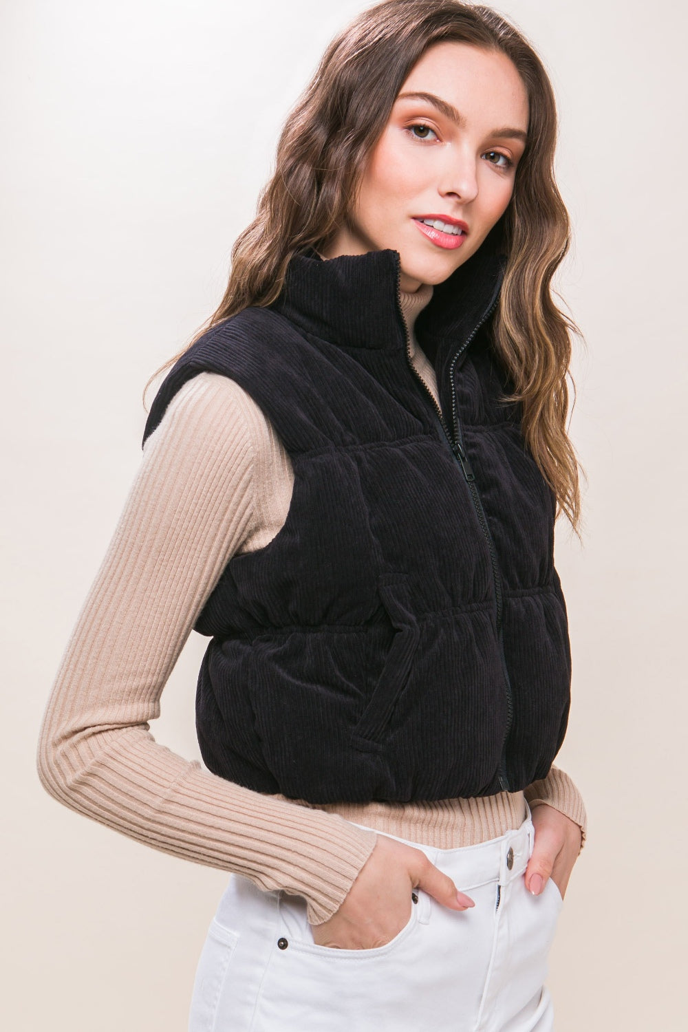 Stilla | Tree Corduroy Zip Up Puffer Vest med lommer