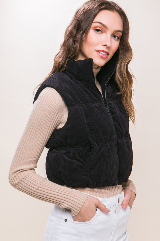 Stilla | Tree Corduroy Zip Up Puffer Vest med lommer