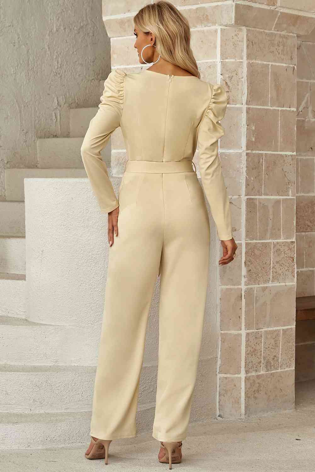 Stilla | Lang Puff Ærme V-hals Jumpsuit