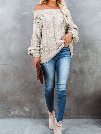 Stilla | Moda Langærmet Off Shoulder Strikket Trøje