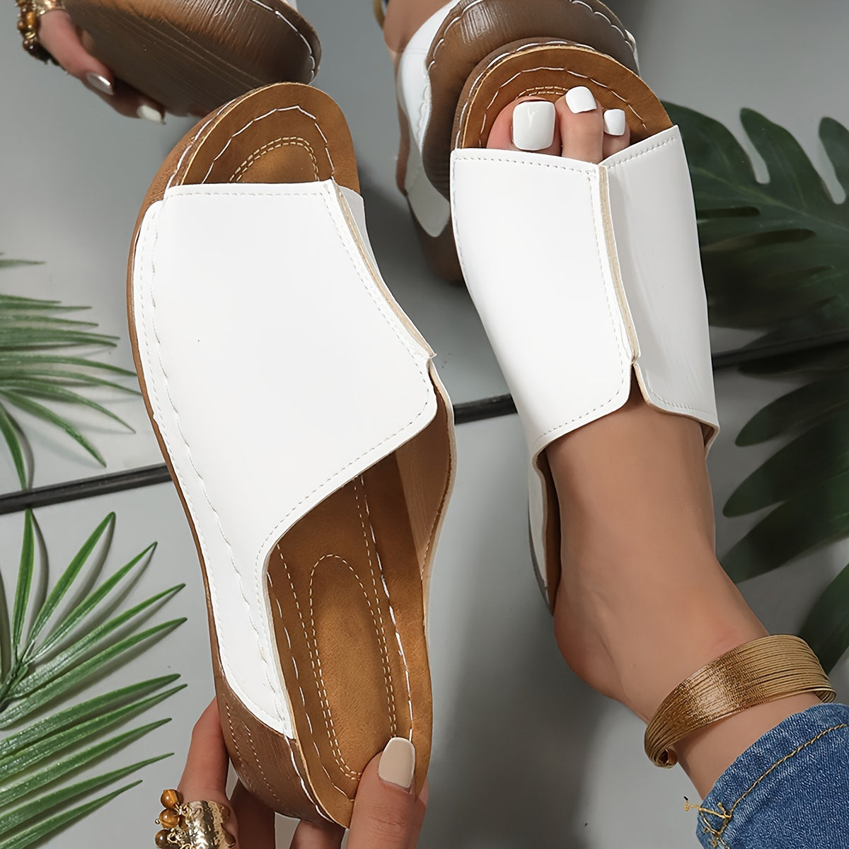 Stilla | Sandaler Komfortable Sommer Sko Med Mellem Hæl Og Rund Tå, Imitation Læder