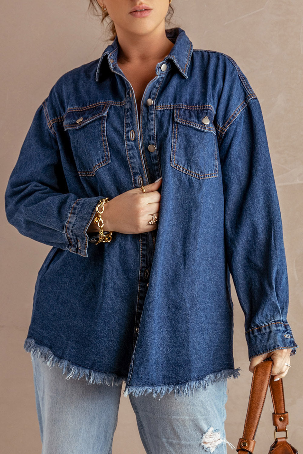 Stilla | up Pocketed Raw Hem Denim Jakke