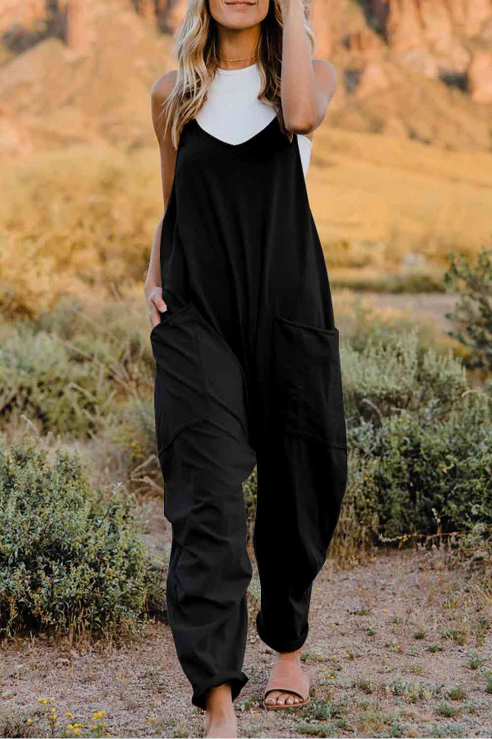 Stilla | Tag V-hals ærmeløs jumpsuit med lomme