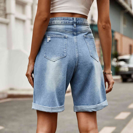Stilla | Knappede Denim Shorts Med Lommer
