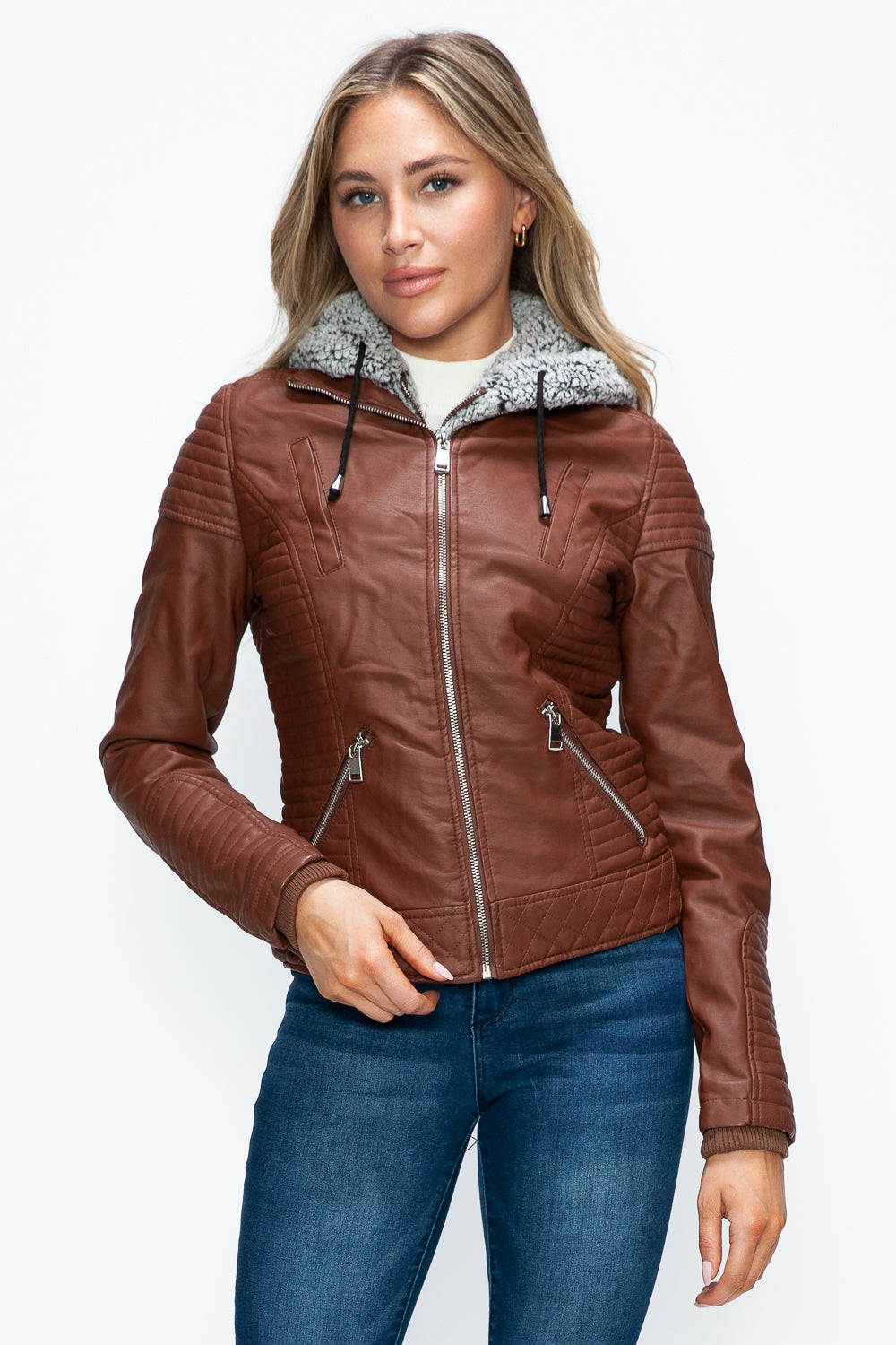 Stilla | Faux Layered Double-Zipper Jacket with Fuzzy Hood