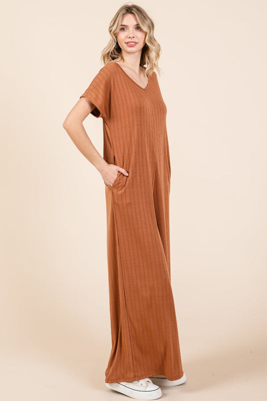 Stilla | Rillede Kortærmet Bred Ben Jumpsuit