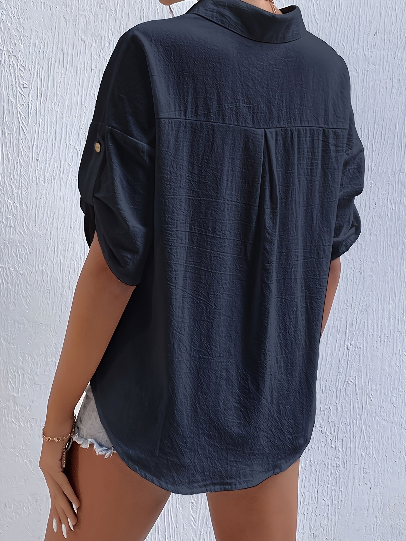Stilla | Dam Linen Bluse Med Kortærmer Og Knaplukning