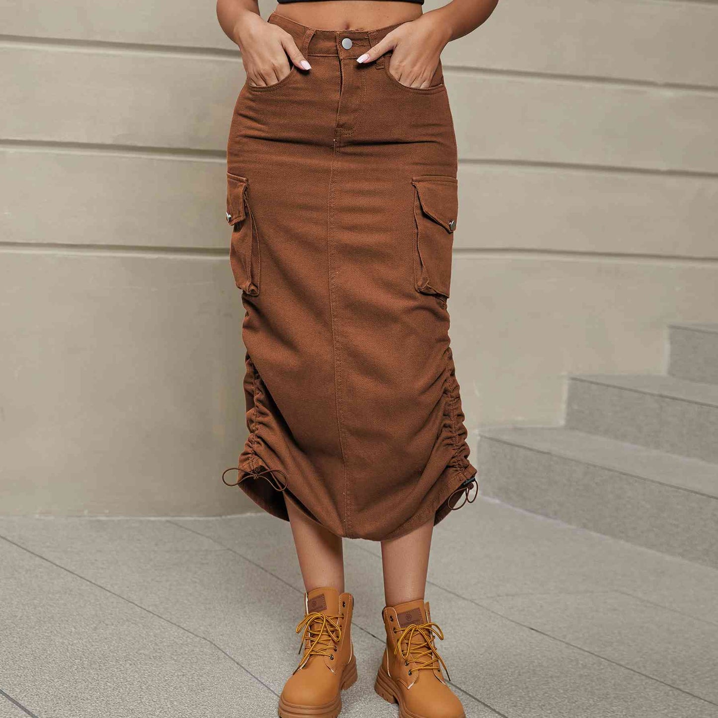Stilla | Rynket Slids Denim Midi Nederdel