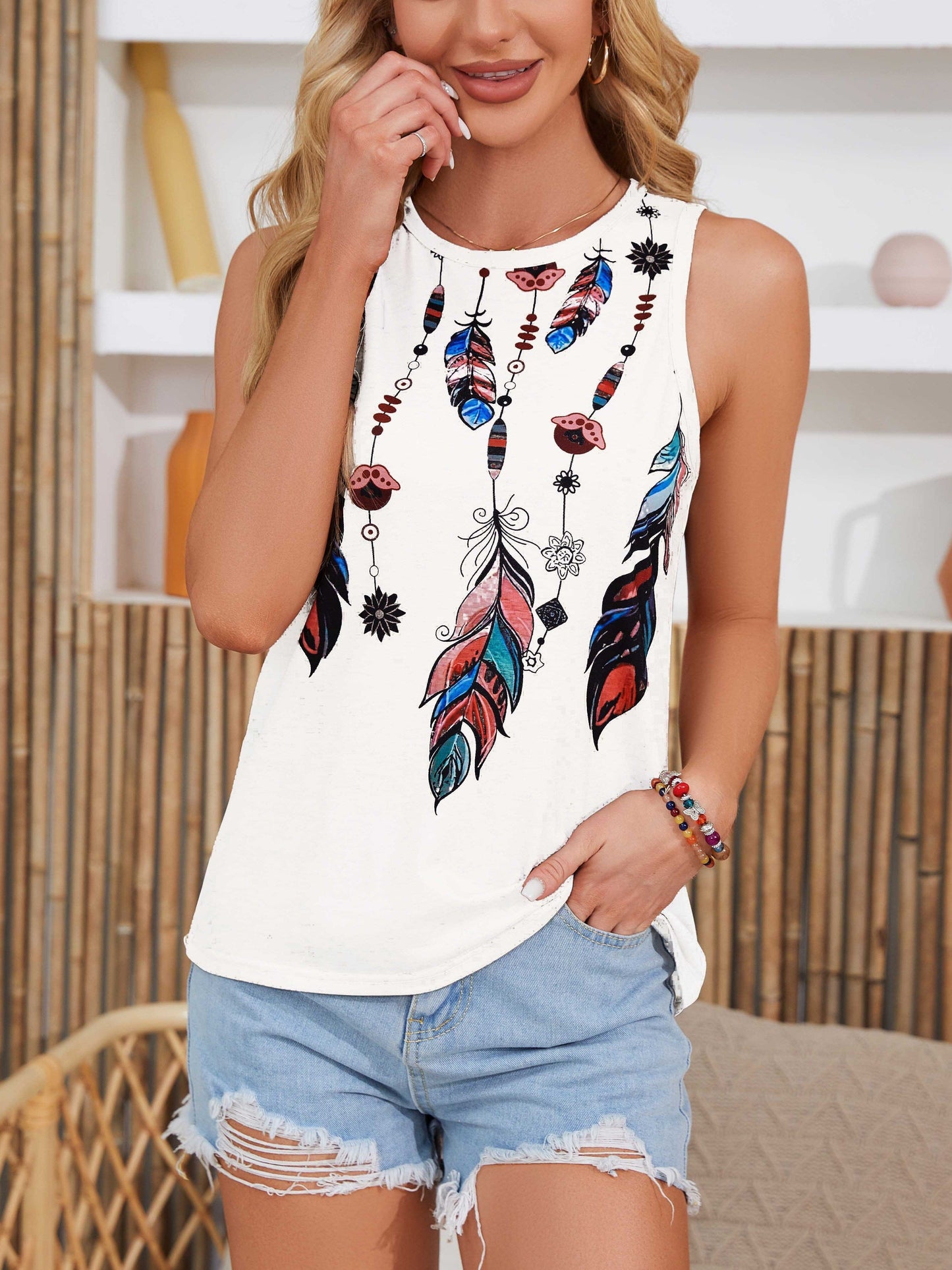 Stilla | Sommer Tanktop Med Print, Uden Ærmer, Let Og Åndbar