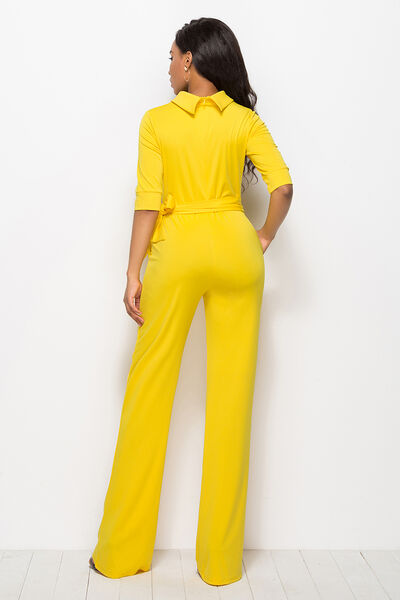 Stilla | Neck Tie-livvidde Halv Ærme Jumpsuit